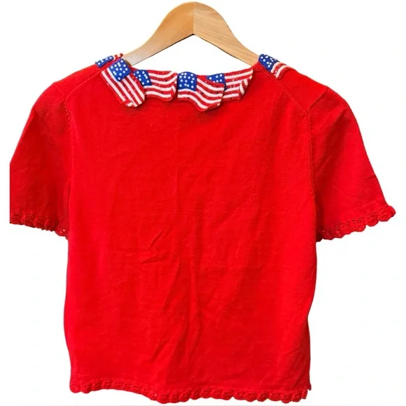 🇺🇸 Vintage Patriotic Flag Cardigan ✨ Sequin Crochet Statement Sweater Size S - Picture 4 of 13